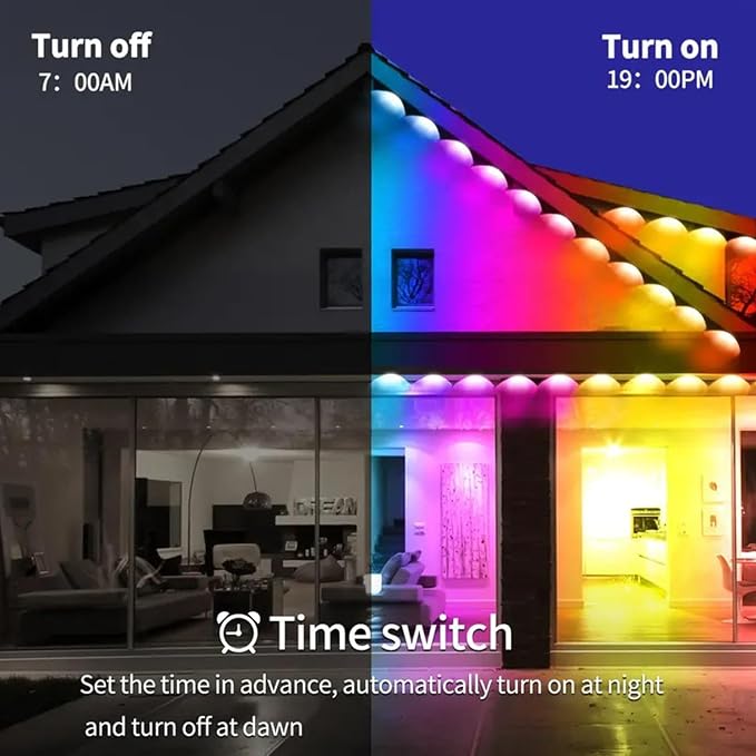Permanent Outdoor Lights, 100FT RGB+IC Smart Eaves Lighting with 50 LEDs, 16 Million Colors, IP68 Waterproof, for Year-Round and Holiday Use