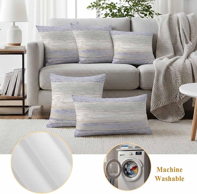 Outdoor Waterproof Throw Pillow Covers, Vintage Purple Grey Decorative Pillow Cases, Farmhouse Barn Wooden Striped Couch Pillow Protector Patio Sofa Cushion Covers Replacement 20"x20" 2 Pack