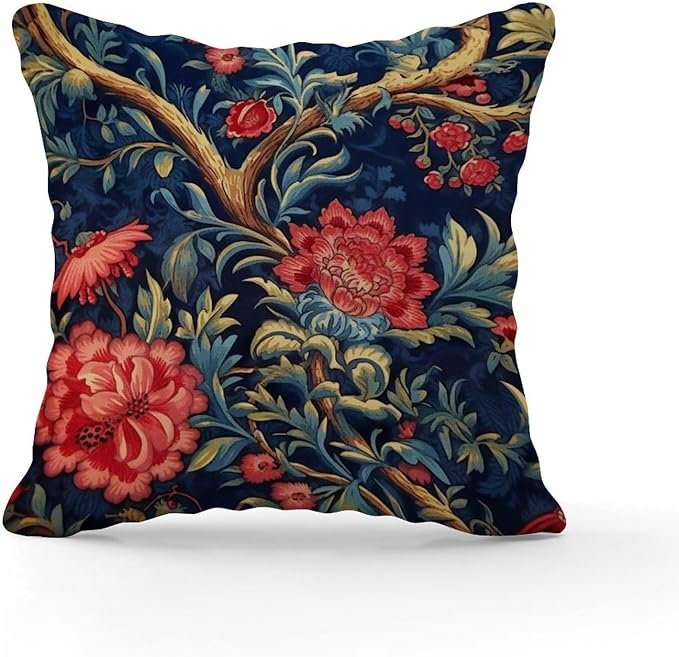 Navy Blue Floral Botanical Pillow Cover Burgundy Gold Olive Throw Pillow Cover Rustic Throw Pillow Covers Farmhouse Decorative for Couch Garden Tent Balcony 16x16 in