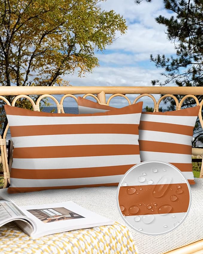 Outdoor Pillows 20x12 Waterproof Outdoor Pillow Covers Orange White Stripes Polyester Throw Pillow Covers Garden Cushion Decorative Case for Patio Couch Decoration Set of 2 Geometric