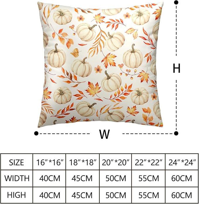 Fall Pillow Covers Thanksgiving White Pumpkin Throw Pillow Covers Harvest Maple Leaf Pillow Cases 16x16 Set of 2 Autumn Seasonal Cushion Cases for Home Farmhouse Sofa Patio