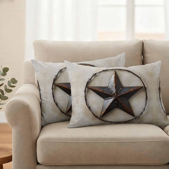 Farmhouse Vintage Waterproof Outdoor Pillow Covers Set of 2 Home Decor, Country Western Texas Star Aesthetic Pillowcase Patio Pillow Covers for Couch Bench Furniture Garden 20x12in