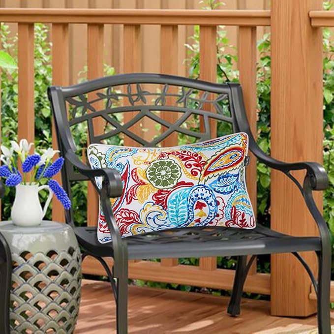 FUNHOME Outdoor Lumbar Pillows 12x20 inch,Decorative Throw Pillow Set of 2 with Insert,Water Resistant Headrests for Patio Furniture Sofa Couch Chair(Phoenix)