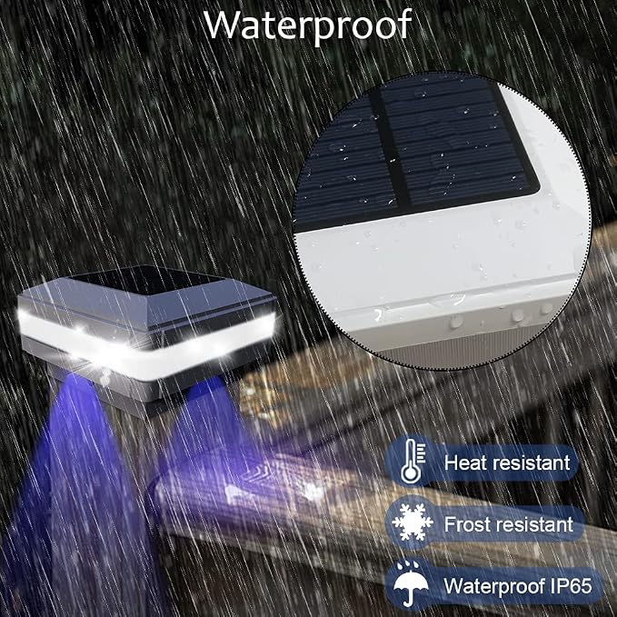 Solar Outdoor Post Cap Lights, 160LM 6000K Cool White, IP65, 4 Pack White | 52 LEDs High Brightness, Waterproof Fence Post Lights Compatible with 4x4 5x5 Wooden Posts, for Fence Deck Patio Garden Yard
