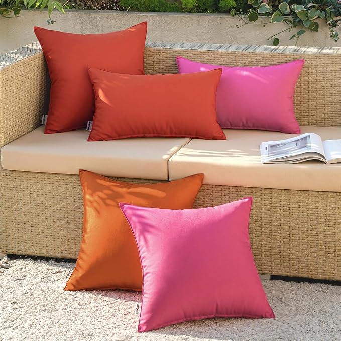 MIULEE Decorative Outdoor Waterproof Pillow Covers 16x16 Burnt Brick | Decorative Patio Furniture,Pack of 2,Accent Square Soild Throw Pillow Covers,Summer Garden Tent Couch Sofa