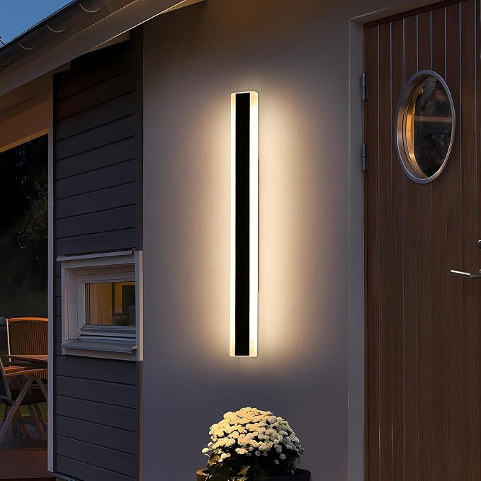 39inch Modern Exterior Lights for House, Outdoor LED Wall Sconces, 3 Color 3000K/4500K/6000K, IP65 Waterproof, Black Long Porch Wall Mount Lighting for Patio, Yard, Garage