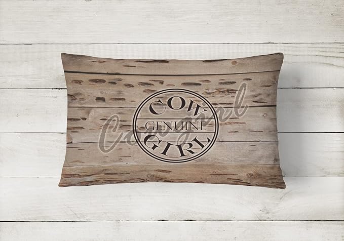 Caroline's Treasures SB3056PW1216 Genuine Cow Girl Branded Canvas Fabric Decorative Pillow 100% Machine Washable Pillow, Indoor or Outdoor Decorative Throw Pillow for Couch, Bed or Patio