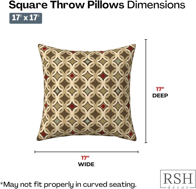 RSH DECOR: Sunbrella Square Throw Pillows Set of 2 | 17" x 17" | Water and Fade-Resistant Performance Fabric | Outdoor Pillow Covers with Down-Alternative Inserts | Made in USA (Tango Mink)