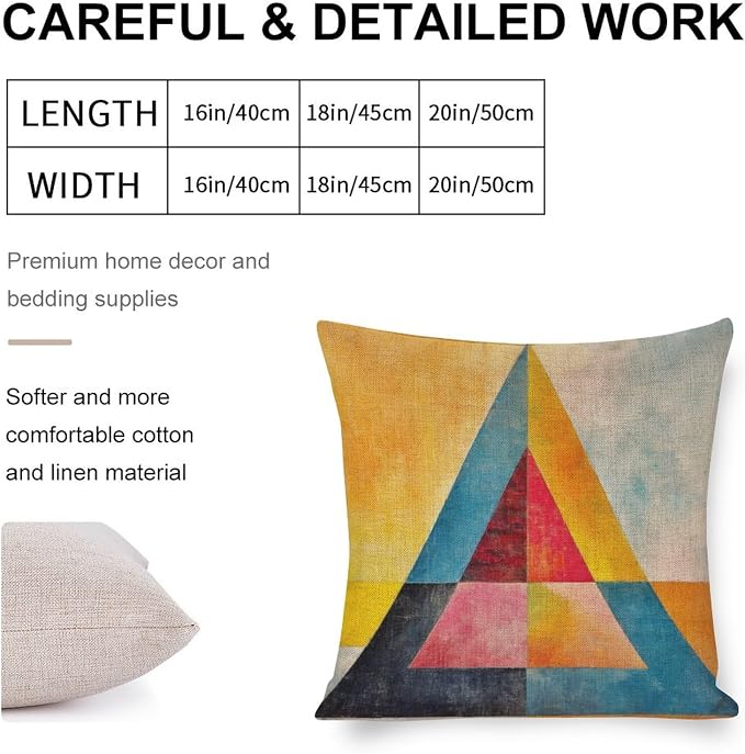 Pillows Cover Colorful Fun Aesthetic Mid Century Modern Gomestry Linen Cushion Case Summer Orange Rust Colorful Multicolor Decorative Pillow 18"x18" Pillowcase for Couch Sofa Bed