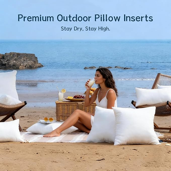 JOJOGOGO 20x20 Outdoor Throw Pillow Insert Waterproof Set of 4, 20 x 20 Premium Resistant Water Resistant Pillow Inserts White Outdoor Large Decorative Pillows for Front Porch Patio Furniture