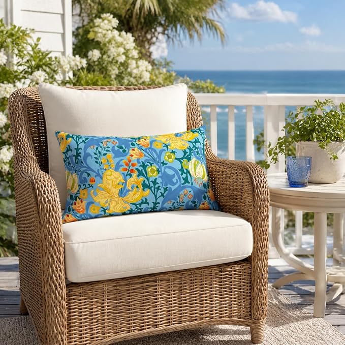 Pack of 2 Patio Lumbar Pillows 12"x20" | Fade Resistant Outdoor Waterproof Lumbar Pillow with Inners Decorative Garden Lumbar Cushions for Home Patio Terrace Sofa