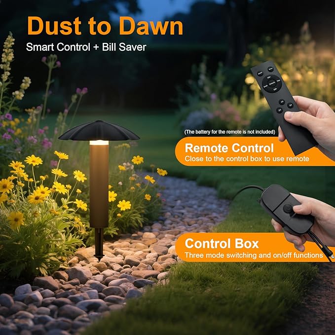8 Pack Low Voltage Landscape Lighting Kit, 3W Metal Pathway Lights | Easy setup with transformer, dusk-to-dawn auto on/off and timer for garden, yard, walkway and driveway lighting