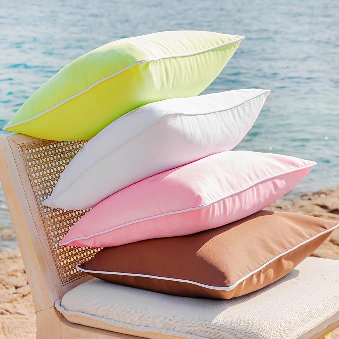 Phantoscope Pack of 2 Outdoor Waterproof Solid Throw Decorative Pillow Cover Decorative Square Outdoor Pillows Cushion Case Patio Pillows for Couch Tent, Pink 12x20 inches 30x50 cm