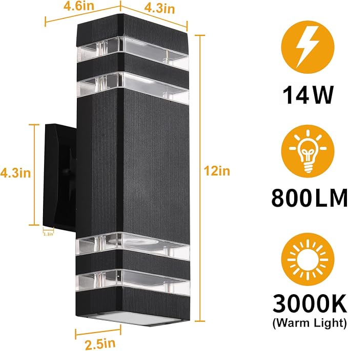 DASTOR Modern Outdoor Wall Light, Black Outdoor Light Fixture Wall Mount, Body in Aluminum Exterior Lights for House, Up and Down Lights Outdoor Sconces Wall Lighting for Porch Patio Garage