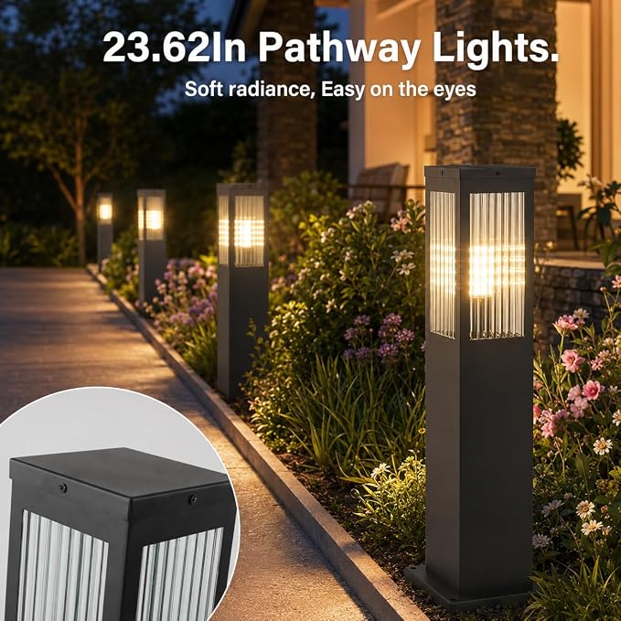 Hardwired 3000K E26 Pathway Lights Outdoor, 23.62Inch Landscape Path Lights | IP65 Waterproof Bollard Light, Exterior Lamp Path Light, Modern Commercial Pathway Lighting for Walkway Driveway Garden Patio