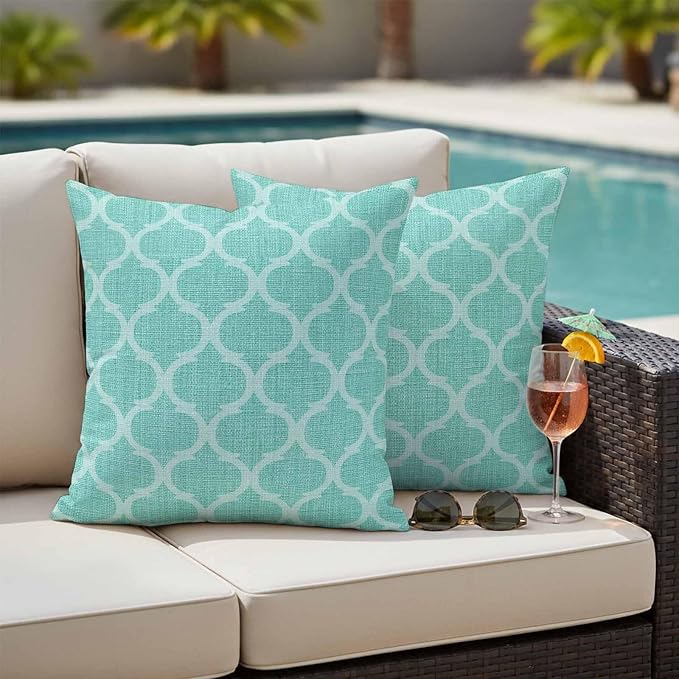 Turquoise Moroccan Outdoor Pillow Covers 16x16 Inch Throw Pillow Covers Set of 2 Waterproof Decorative Pillow Cases Morocco Boho Ethnic Abstract Geometric Cushion Covers for Patio Furniture Garden