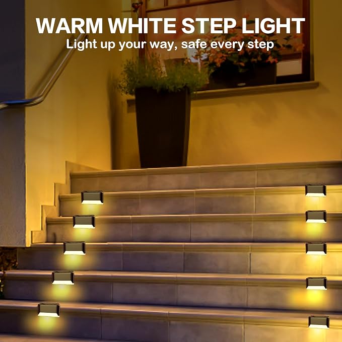 BKBB PPBB Solar Deck Lights Outdoor, 4Pcs Solar Step Lights, Waterproof LED Solar Lights for Outdoor Stairs, Step, Fence, Yard, Patio, Railing, Garden and Pathway