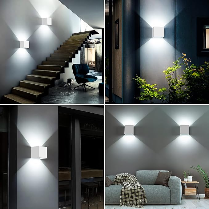 Juyace 4 Pack 20W LED Modern Wall Sconce Outdoor Up and Down Exterior Light | 2000lm,hardwire,No photocell Light Fixture, up down Angle-Adjustable,Square 4.7",IP65 Waterproof for Porch Patio,Black