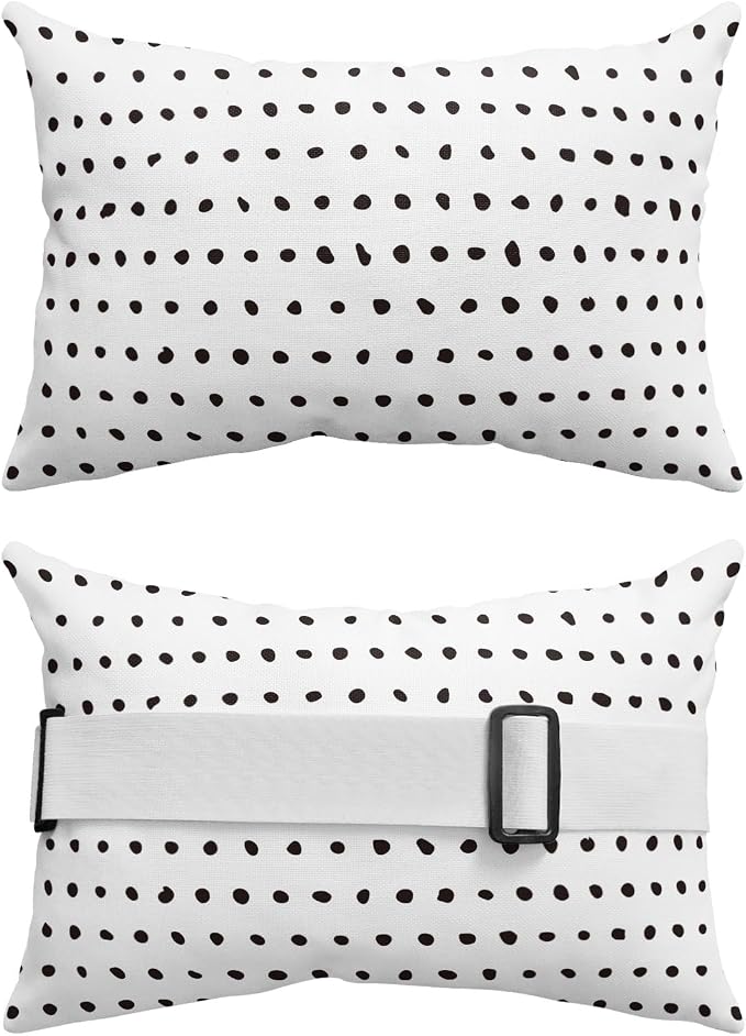 Chaise Lounge Headrest Pillow 1 Pack, White Waterproof Chair Pillows with Insert & Adjustable Elastic Strap for Beach Recliner, Abstract Black Polka Dot Geometric Minimalist Art Outdoor Patio Pillow