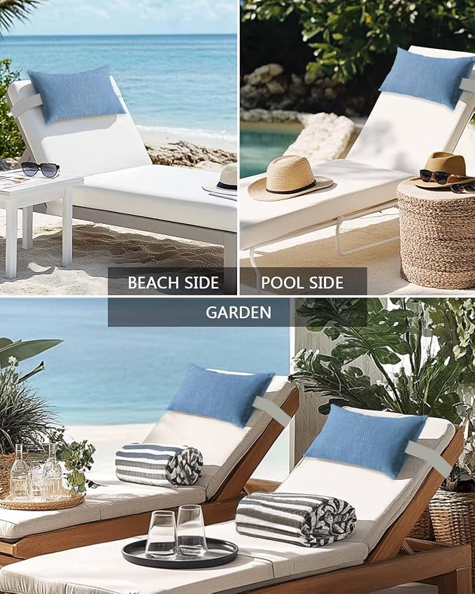 Outdoor Pillow for Chaise Lounge Chair Blue Rustic Vintage Burlap Texture Outdoor Pillows Waterproof with Adjustable Strap Headrest Lumbar Pillows for Garden Patio Furniture 2 Pack 12" x 20"