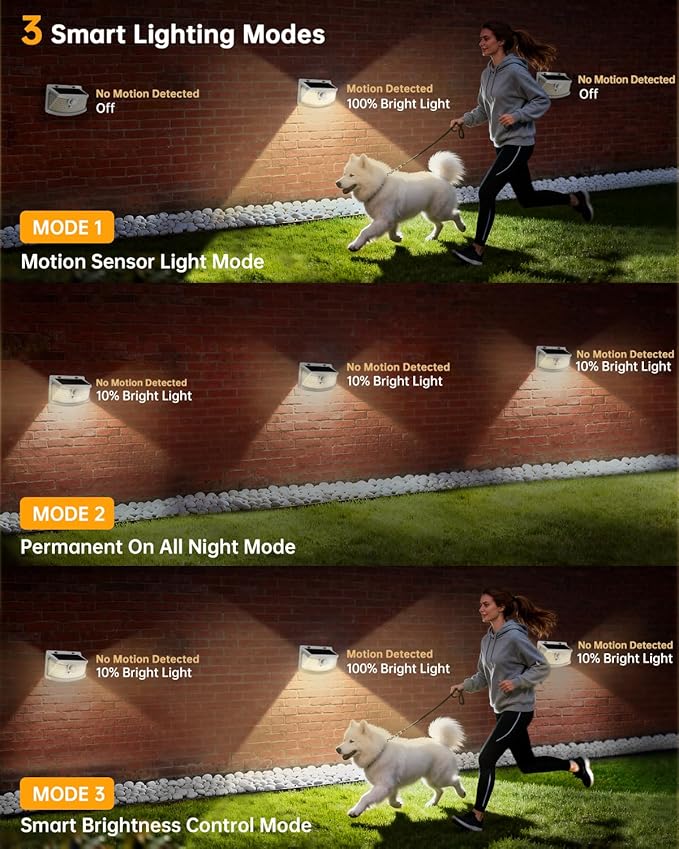 Aootek Solar Motion Sensor Lights Outdoor 120 LEDs, White, 4 Pack | Lights Reflector, 270° Wide Angle, IP65 Waterproof, Step Lights For Front Door, Yard, Garage, Deck