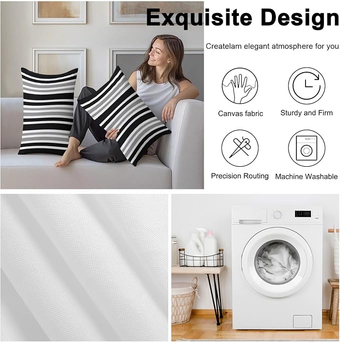 Black Grey Stripe Outdoor Pillow Covers 20x12 Inch Lumbar Pillow Covers Set of 2 Waterproof Decorative Throw Pillow Cases Farmhouse Minimalist Striped Cushion Covers for Patio Furniture Garden Couch