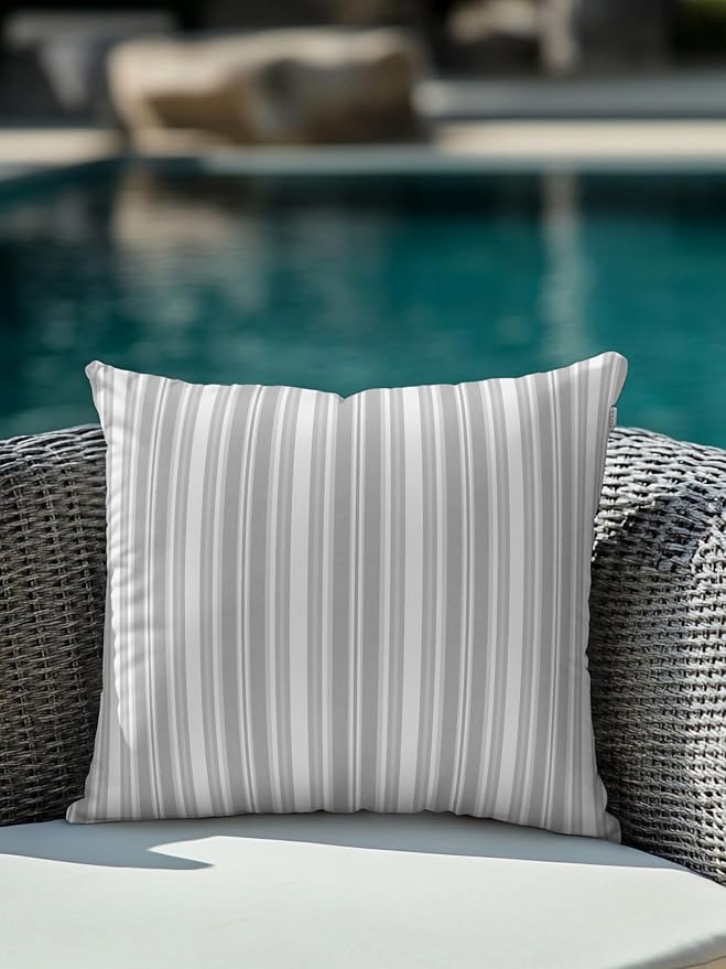 Waterproof Outdoor Pillow 1 Pack Grey Stripes Decorative Throw Pillows Cover & Insert 16x16 Inch Pillowcase White Lines Lines Square Pillows for Couch Sofa Bed Patio Furniture Indoor Outdoor