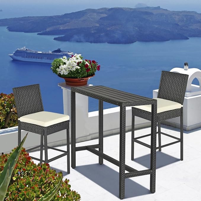 Outdoor Bar Table, Outdoor Console Table for Patio 45" Long Bar Height Table Hot Tub Tall Tables Wicker High Top Pub Serving Tables Narrow Sofa Sideboard Black