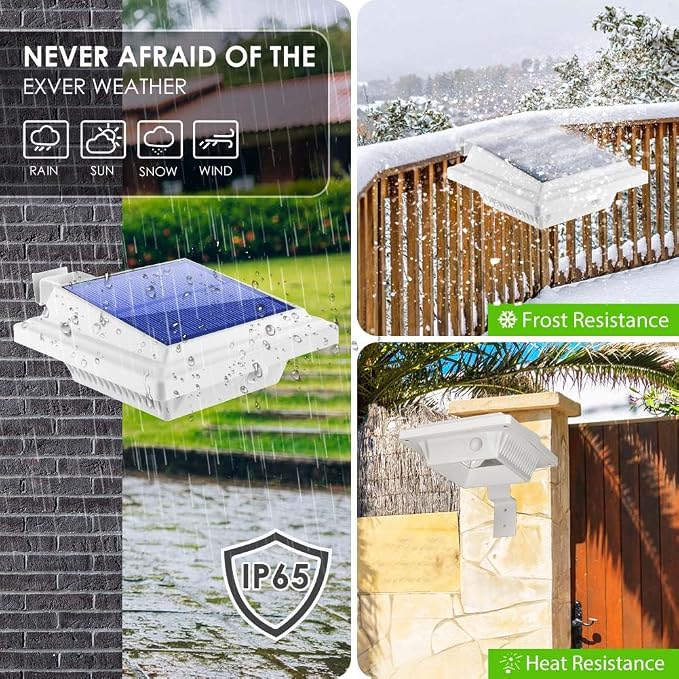 Gutter Lights, 40 LED Solar Patio Decor Lights, Deck & Fence Lights for Wall, Backyard, Porch, Patio, Pool, Steps, Yard, Garden, Pathway (4Pack White, Cool White Light)