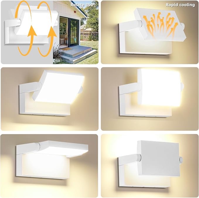 Outdoor LED Wall Light 40W White Flood Lights 350°Rotation Exterior Lighting Fixture Commercial Security 3000K Waterporof for Barn Yard Garage Building Area Backyard