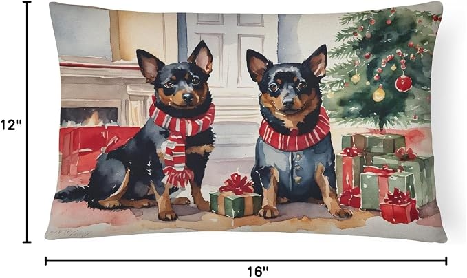Caroline's Treasures DAC2699PW1216 Lancashire Heeler Cozy Christmas Throw Pillow Machine Washable, Indoor Outdoor Decorative Pillow for Couch, Bed or Patio, 12HX16W
