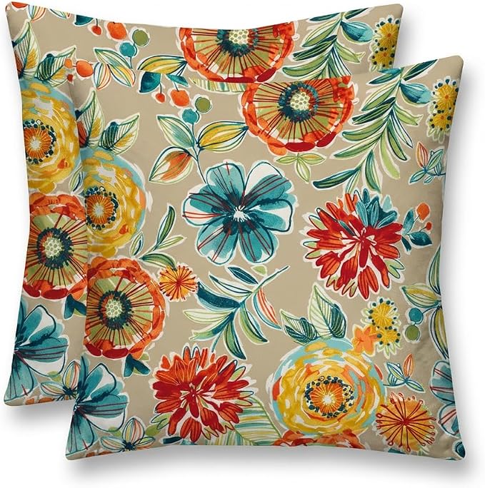 RSH DECOR Square Throw Pillows Set of 2, 17" x 17", Outdoor Pillows Waterproof, Outdoor Pillow Covers, Pillow Covers for Couch, Colsen Sonoma, Made in USA