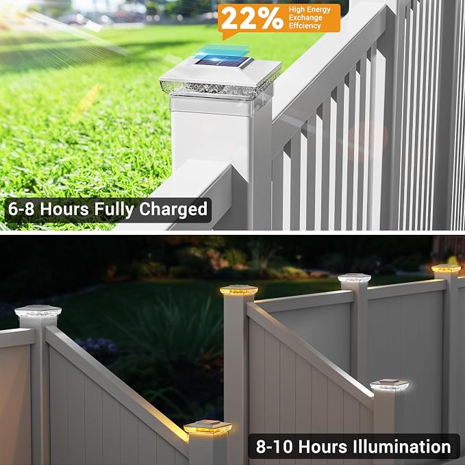 btfarm 4x4 Solar Post Cap Lights Outdoor, 2 Modes 16 LED Fence Deck Post Lights, 6 Pack Waterproof White Solar Powered Lighting Outside Fit 4x4 3.5x3.5 Wooden/Vinyl for Porch Patio Garden