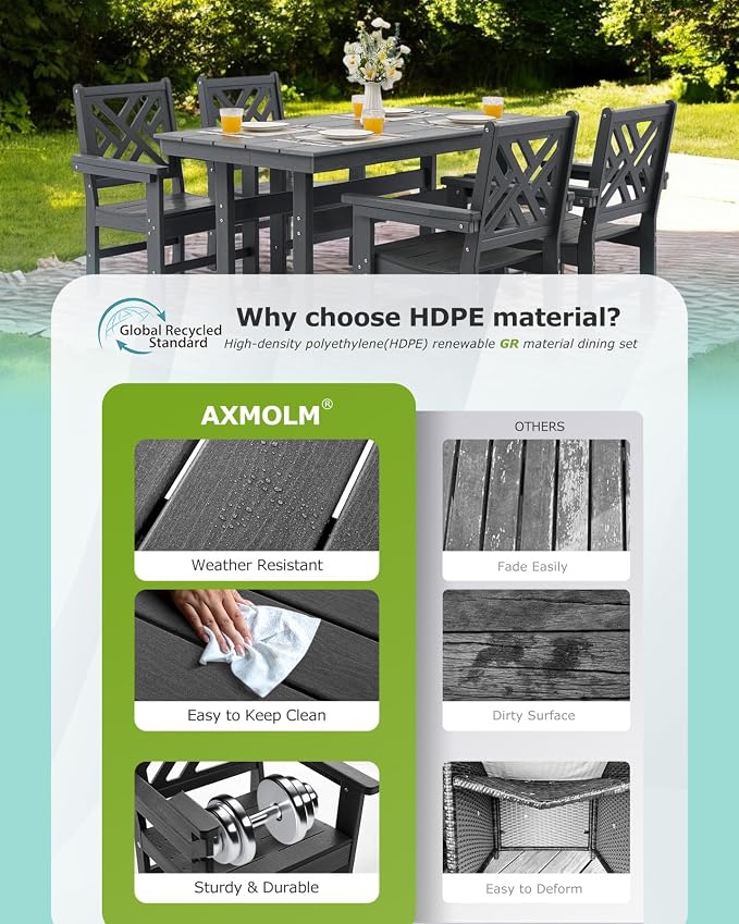 12 Piece HDPE Outdoor Dining Set for 10, Patio Dining Furniture Set with 2 Table and Umbrella Hole, Outdoor Table and Chairs for Garden, Poolside, Backyard, Deck