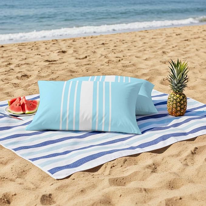 Aqua White Stripe Outdoor Pillow Covers 20x12 Inch Lumbar Pillow Covers Set of 2 Waterproof Decorative Throw Pillow Cases Modern Rustic Vertical Striped Cushion Covers for Patio Furniture Garden Couch