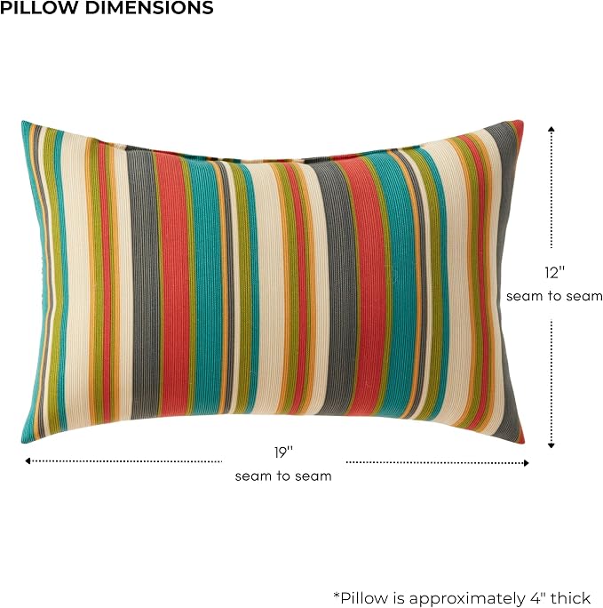 Set of 2 Outdoor Throw Pillows 19 x 12 Inch – Reversible Rectangle Patio Accent Pillows – Weather-Resistant Polyester Fabric – Eco-Friendly Recycled Polyfiber Fill – Sunset Stripe - Updated