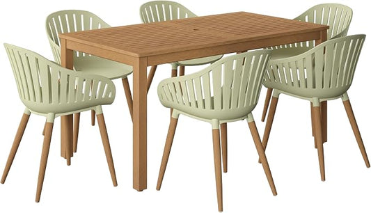 Urban Elements Lowa 7-Piece |Teak| Rectangular Patio Dining Set for 6 Ideal for Enjoy with Family and Friends.