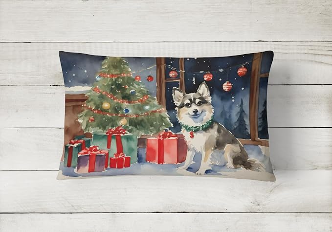 Caroline's Treasures DAC2591PW1216 Alaskan Klee Kai Cozy Christmas Throw Pillow Machine Washable, Indoor Outdoor Decorative Pillow for Couch, Bed or Patio, 12HX16W
