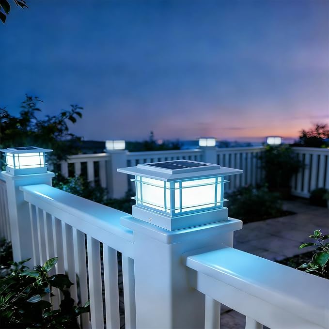Dynaming 4x4 Solar Post Cap Lights Outdoor with 2 Color Modes, Fence Post Solar Lights White Shell Fit for Vinyl/Wooden Posts, High Brightness SMD LED Lighting Decor for Garden Deck Patio, 2 Pack