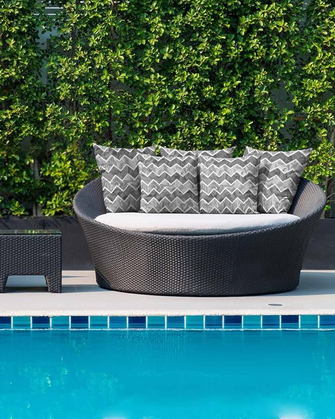 Outdoor Waterproof Throw Pillows Marble Gray Zigzag Ripple Chevron Patio Pillows Pack of 2,Decorative Pillow Covers with Insert,Pillow Cushion Case for Garden Couch Modern Geometric Abstract Pattern