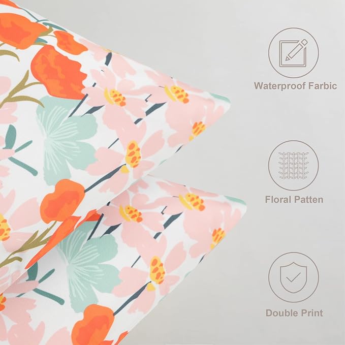 Pyonic Pack of 2 Outdoor Pillows Cover 18X18 inch Floral Waterproof Outdoor Throw Pillow Covers for Patio Furniture Porch