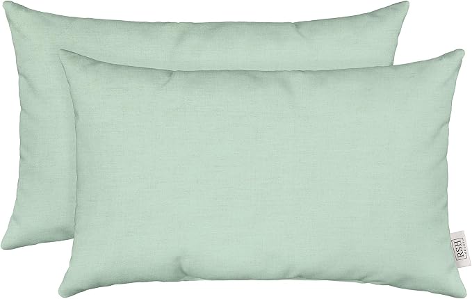 RSH DECOR Sunbrella 26" x 16" Lumbar Throw Pillows Set of 2 | Water and Fade-Resistant Performance Fabric | Outdoor Pillow Covers with Down-Alternative Inserts | Made in USA (Canvas Spa Muted Teal)