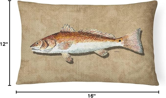 Caroline's Treasures 8807PW1216 Red Fish Canvas Fabric Decorative Pillow Machine Washable, Indoor Outdoor Decorative Pillow for Couch, Bed or Patio, 12HX16W