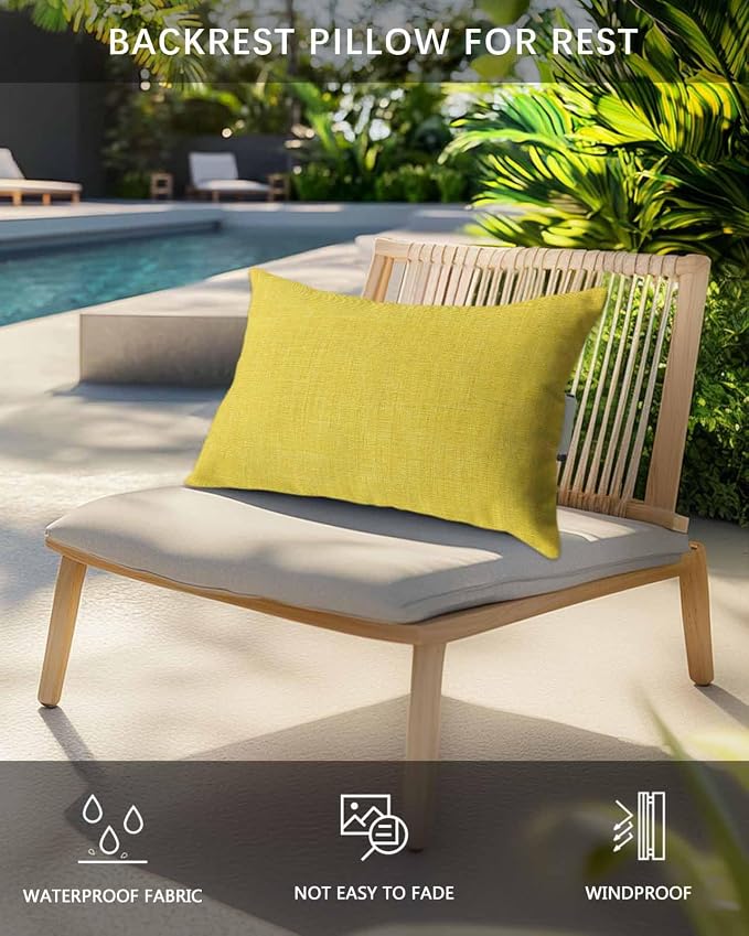 Outdoor Pillow for Chaise Lounge Chair Yellow Rustic Vintage Burlap Texture Outdoor Pillows Waterproof with Adjustable Strap Headrest Lumbar Pillows for Garden Patio Furniture 2 Pack 11" x 16"