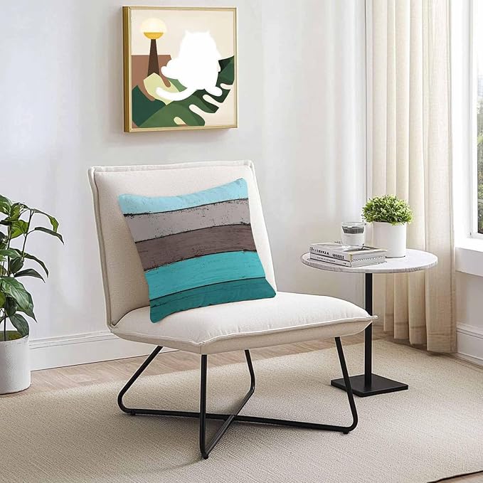 Outdoor Throw Pillow Covers 24X24 Set of 2 Waterproof Ombre Peacock Blue Gray Decorative Zippered Cushion Covers for Patio Furniture, Farmhouse Retro Rustic Barn Wood Texture Lumbar Pillowcases