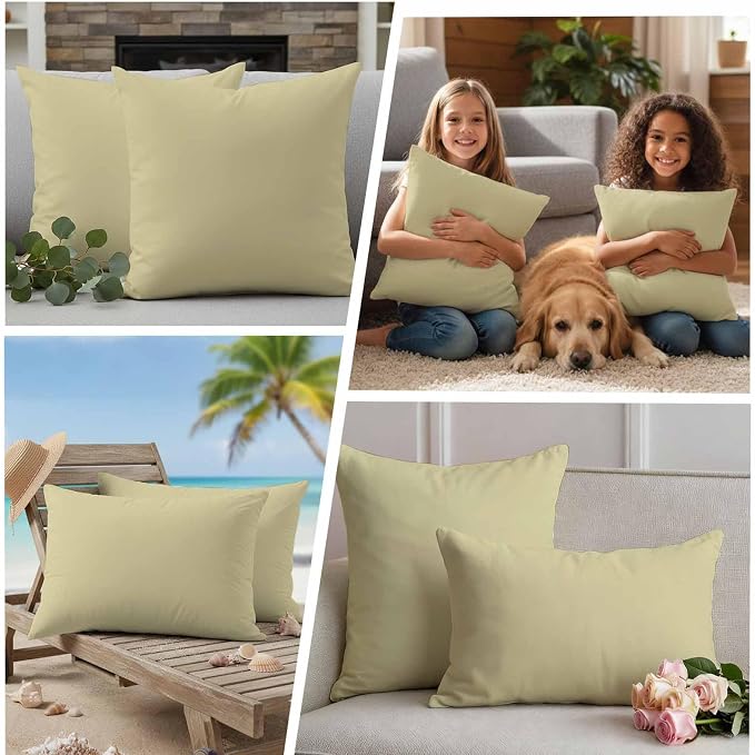 Outdoor Pillow Covers 16 x 16 Inches, Yellow Solid Color Waterproof Throw Pillow Cover Set of 2, Aesthetics Contemporary Luxury Decorative Square Cushion Covers for Patio/Couch/Garden