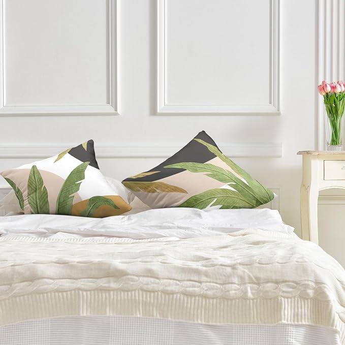 Spring/Summer Pillow Covers Set of 2 - 20x20 Green Leaves Banana Leaf Tropical Pillow Covers for Sofa/Couch Home Decor
