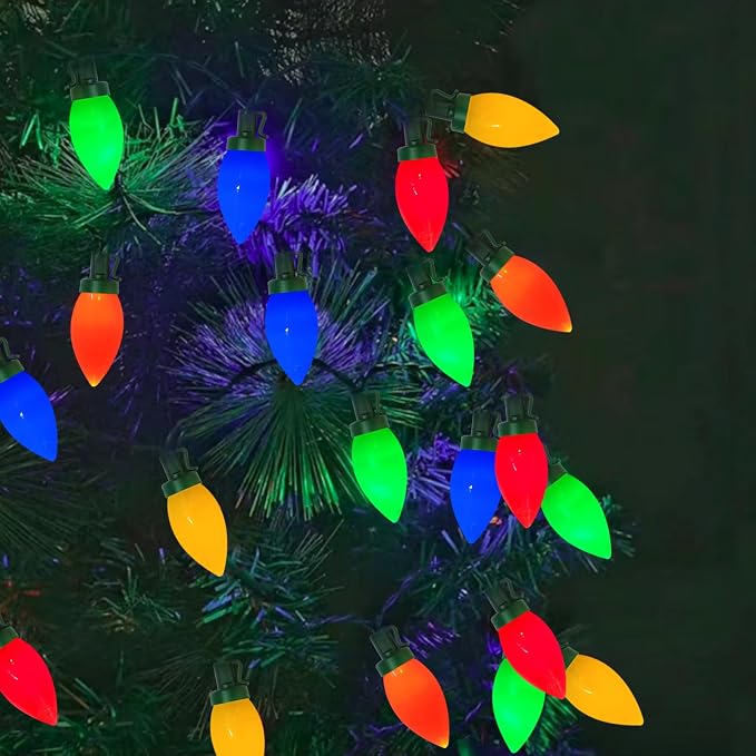 C9 LED Christmas Lights Outdoor, 25Ft Multicolor String Light with 25 LED Colored Light Bulbs, Vintage Christmas Lights for Indoor Outdoor Xmas Tree Roofline Party Wedding Patio Decor