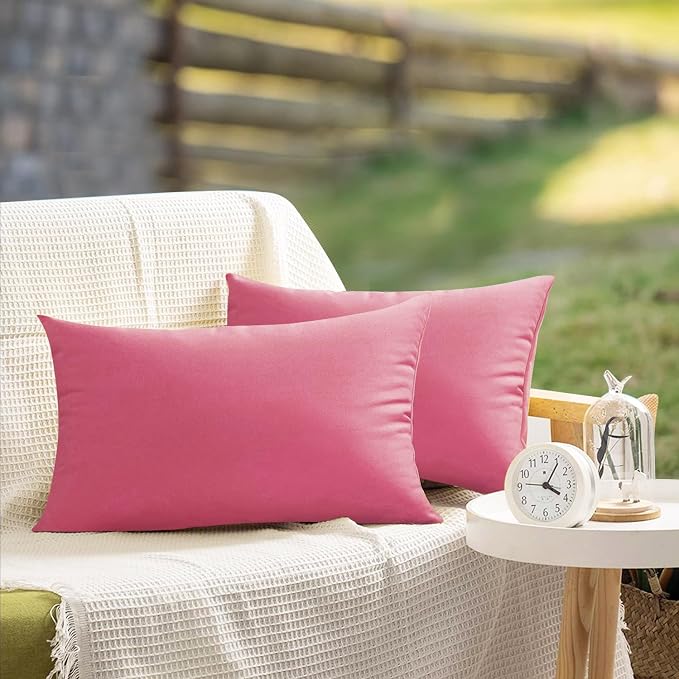 VAKADO 12x20 Outdoor Waterproof Throw Pillow Covers Set of 2 Decorative Outside Patio Furniture Cushion Cases Decor for Garden Bench Porch Couch Tent,Hot Pink