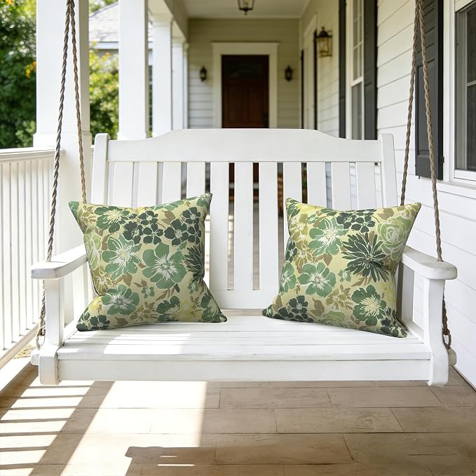 LVTXIII Outdoor Throw Pillows 16x16 Inch, Set of 2 Square Decorative Pillows with Inserts for Patio Furniture, Porch Chair, Garden Sofa, Green Rose
